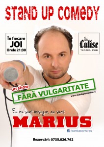 MARIUS (ex-Spitalu’9) vă invită la Singurul show de STAND-UP COMEDY FĂRĂ VULGARITATE din România