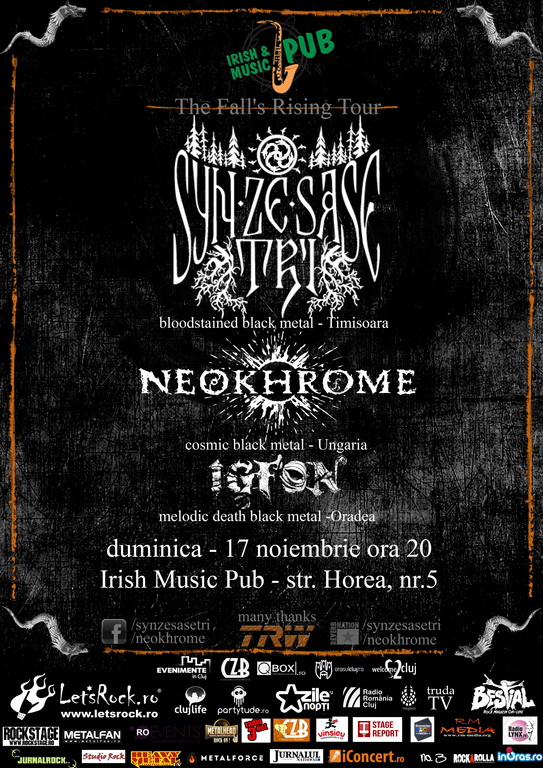 Duminica 17 noiembrie 2013, la Cluj-Napoca: concert Syn Ze Sase Tri (Timisoara), Neokhrome (Ungaria) si Igfon (Oradea)