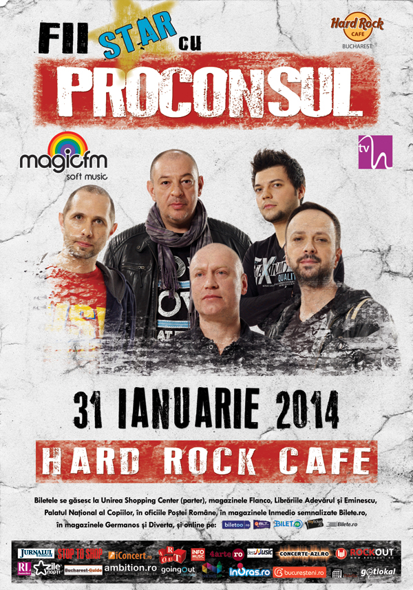 PROCONSUL – doua categorii de bilete pentru concertul de vineri din Hard Rock Cafe  s-au epuizat!