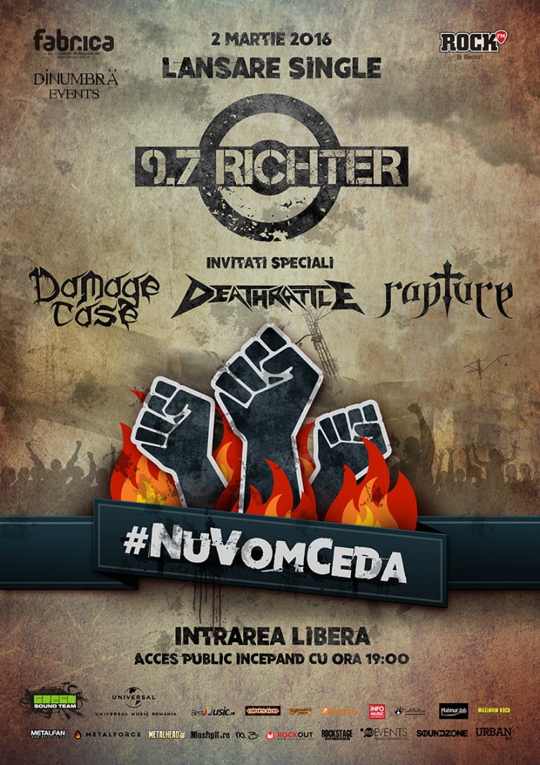 9.7 RICHTER – Lansare single #NuVomCeda + DAMAGE CASE, DEATHRATTLE si RAPTURE in Club Fabrica