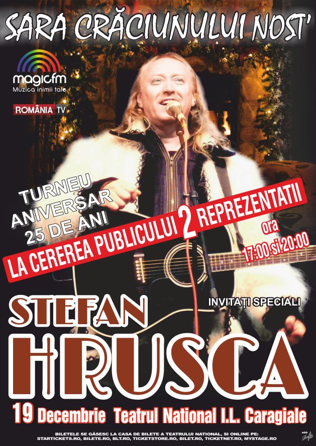 Doua  concerte de colinde cu Stefan Hrusca, pe 19 decembrie la Sala Mare a Teatrului National