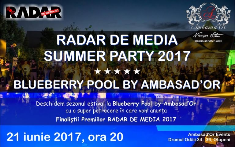 Finaliștii Premiilor RADAR DE MEDIA 2017 vor fi anuțați în cadrul celui mai mare eveniment media al verii RADAR DE MEDIA SUMMER PARTY