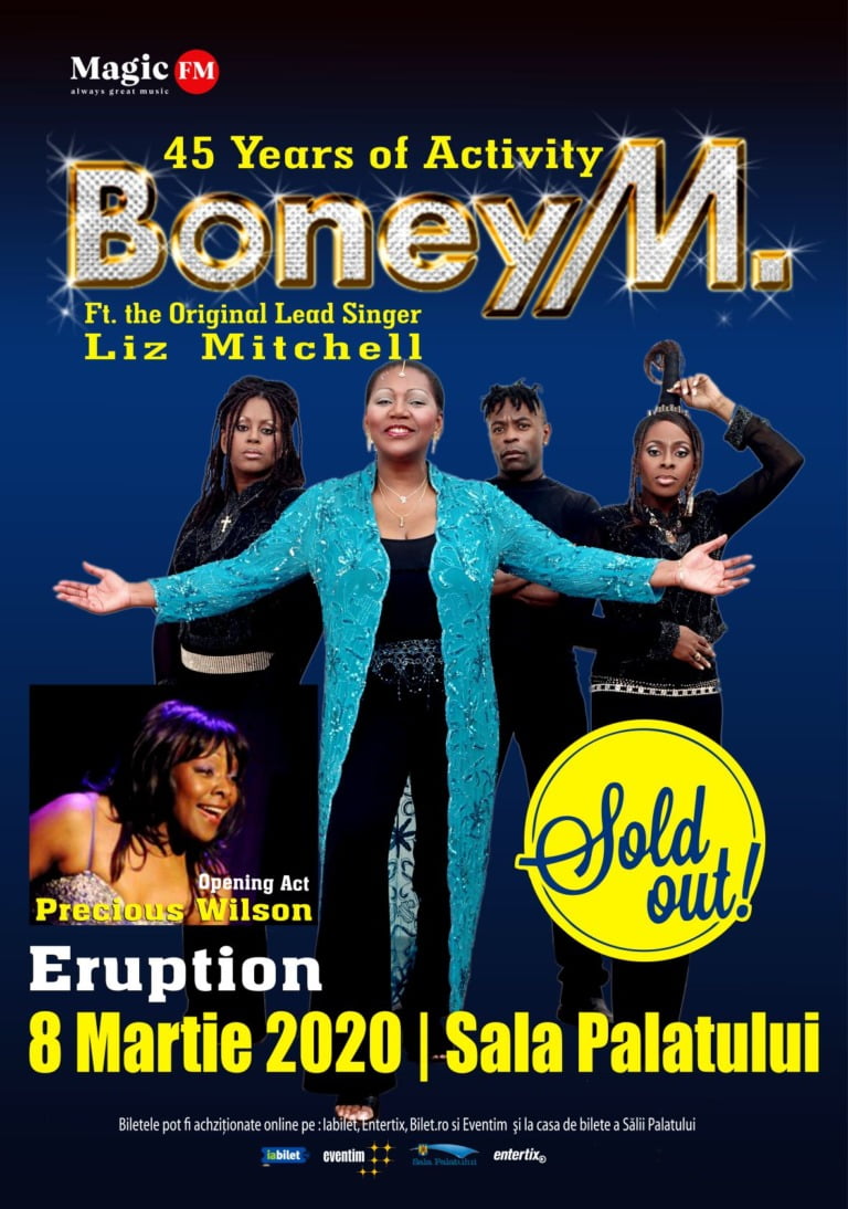 Concertul Boney M de la Bucuresti este SOLD OUT!  Legendarii Boney M sarbatoresc 45 de ani de activitate la Bucuresti, alaturi de Eruption!