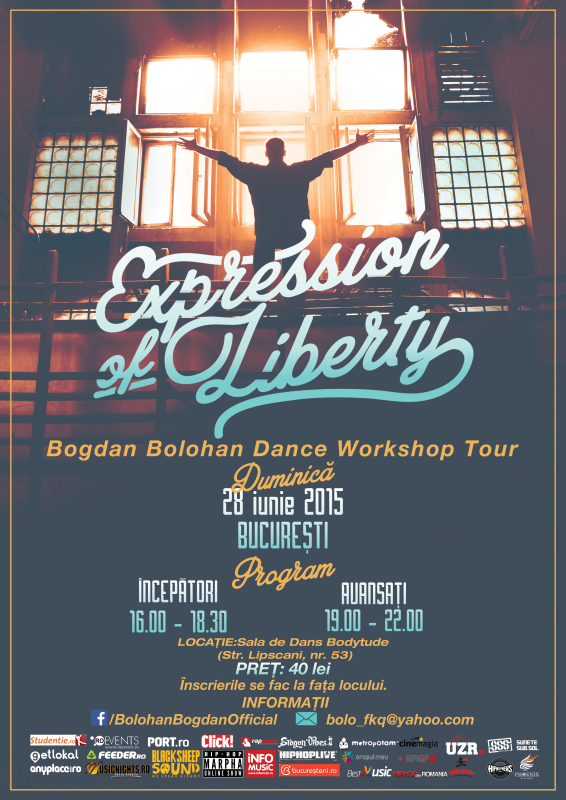 POSTER BUCURESTI - Expression of Liberty - Bogdan Bolohan Dance Workshop Tour